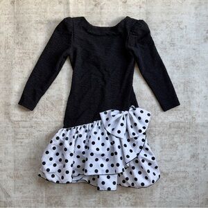 Vintage 1980s Darcy long sleeve polka dot big bow short dress